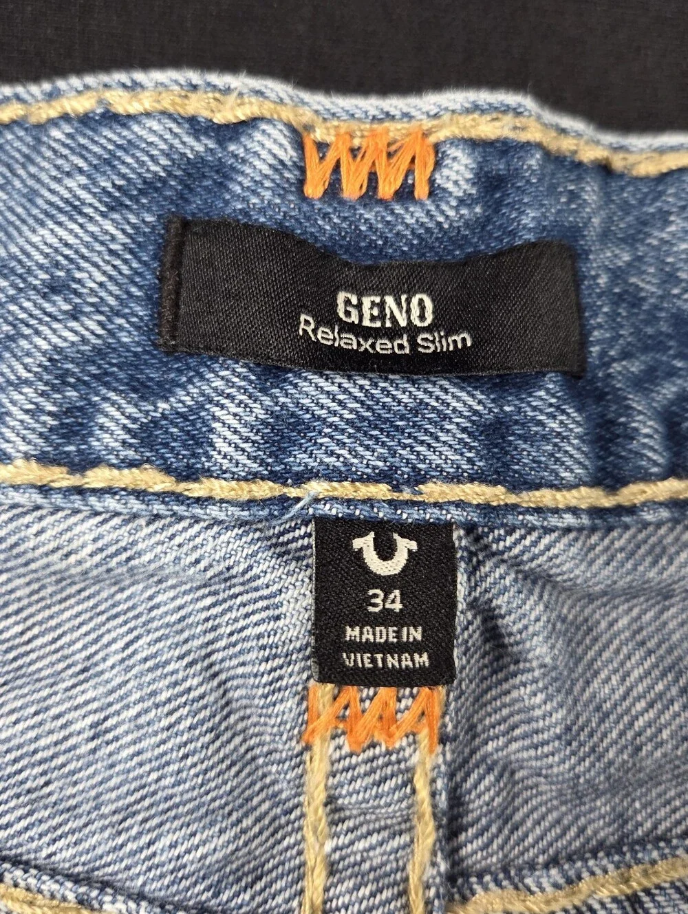 True Religion Geno Super T Jeans Mens 34x33 Blue Wide Stitch Relaxed Slim
